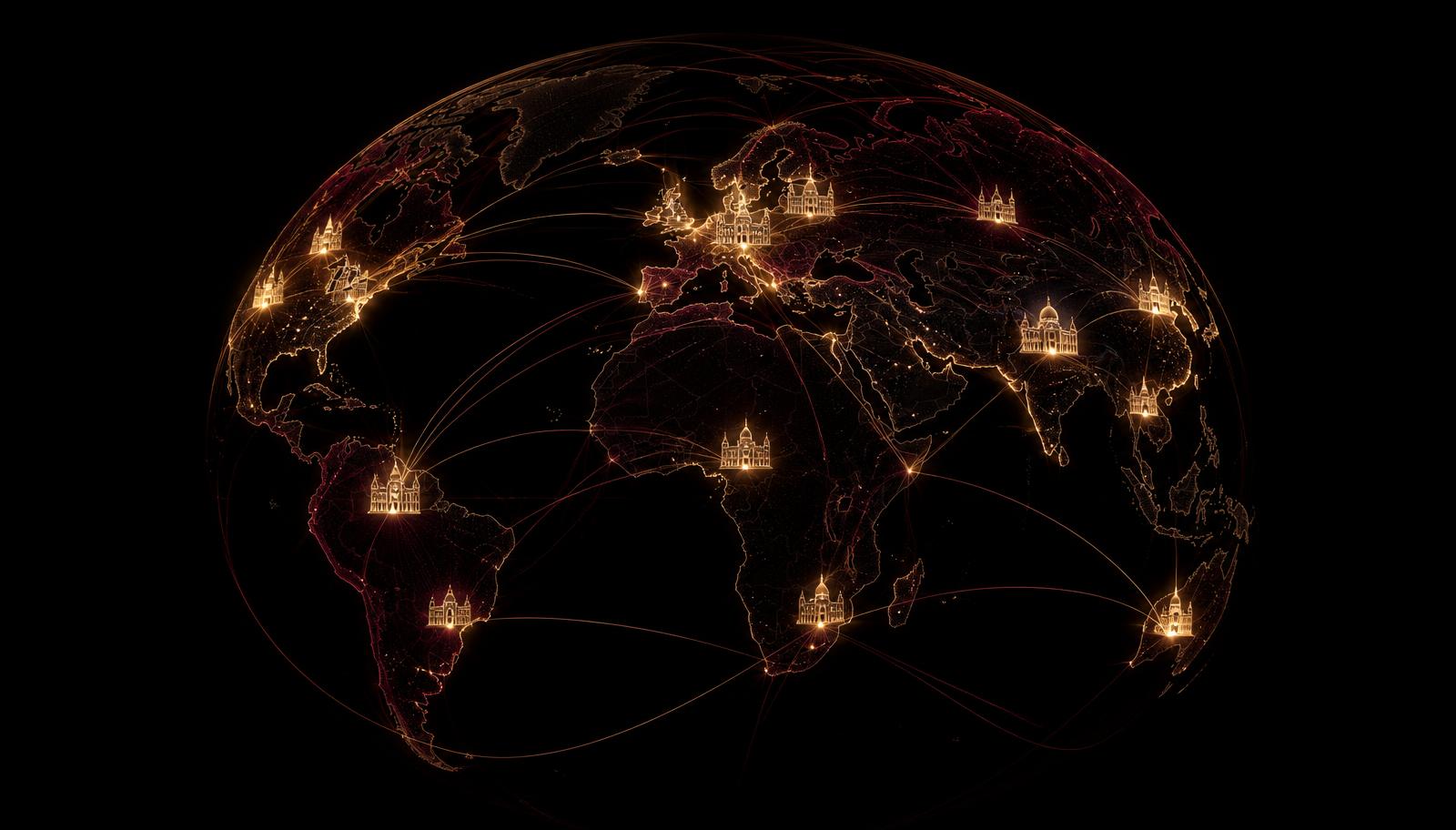 A glowing globe of connected universities